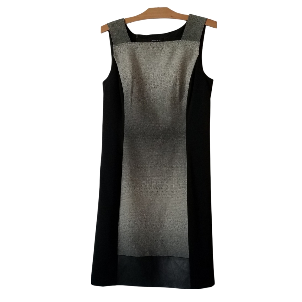 Lafayette 148 Sheath Dress Leather Trim Career Office Business Black Gray